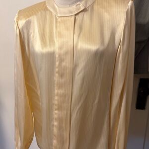 Vintage Gloria Sachs Yellow & Cream Satin Blouse with Mandarin Collar